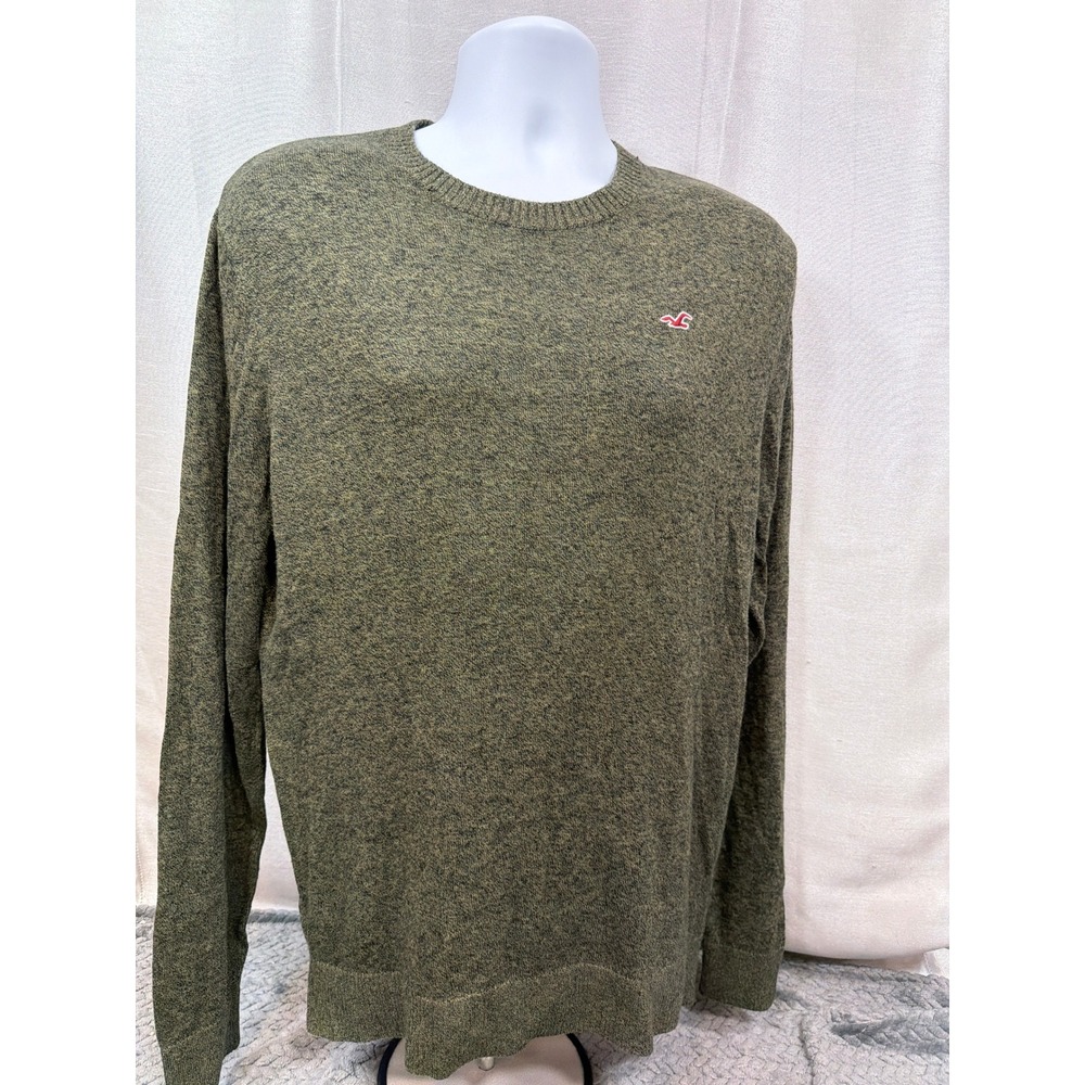 Hollister Mens Large Olive Green Marl Crewneck Sweater Long Sleeve Seagull Logo